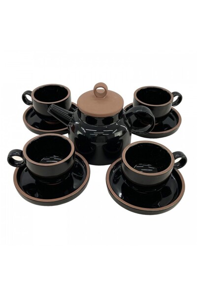 Culinaro Set serviciu ceai HELLA ceainic 820ml, 4 cesti 200ml cu farfurioara culoare neagra