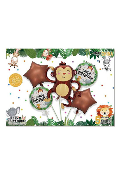 Flippy Set baloane maimutica, temtica jungle, 5 baloane folie