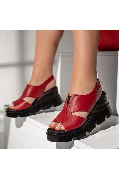 BMoD Sandale cu platformă din piele roșie pentru femei MOD13212