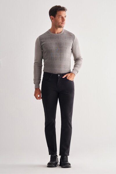 İmza Black Casual Slim Fit 5-Pocket Straight-Leg Trousers 1003255320