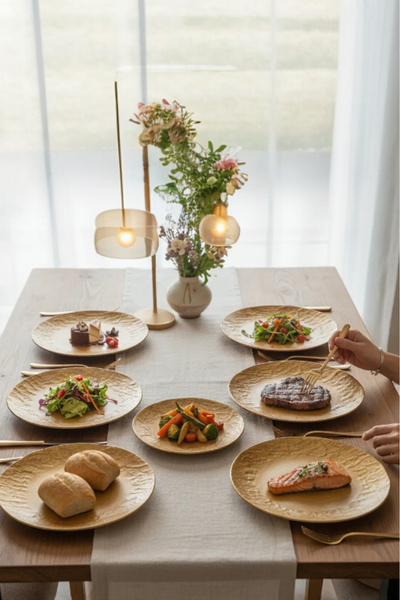 İREA PORSELEN Wood Savana 25 cm Porcelain Serving Plate 6 Pieces