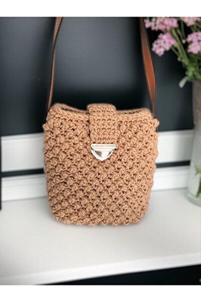 By G Tasarım Camel Color Wool Thread Chickpea Model Knitted Bag