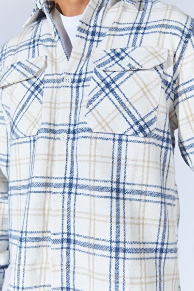 TENA Erkek Ekru Uzun Kollu Flanel Çift Cep Kapakalı Regular Gömlek