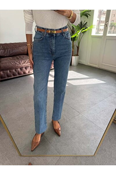 BOLESA GİYİM Mavi Paçası Lazer Kesimli Jean Pantolon