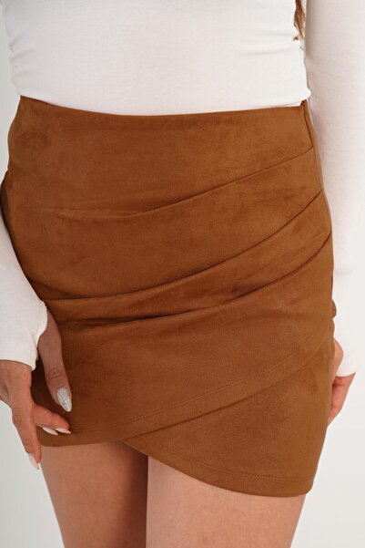 Hipo Trend Fusta din piele intoarsa croială cu detaliu asimetric pe fata