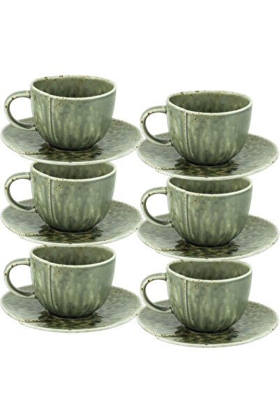 Culinaro Set 6 cesti cu farfurie cafea din portelan Hazel Green 90ml