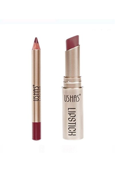 Ushas Cosmetics Комплект червило и молив за устни в тъмен нюд цвят 3.8 г