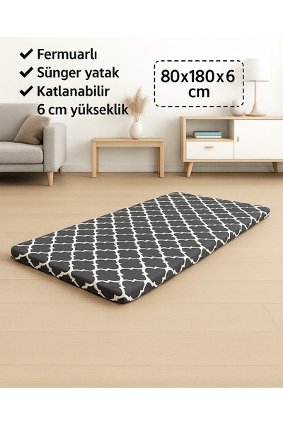 Vip Home Concept Market Ürünleri Sünger Yatak 80x180x6 CM, Yer Yatağı, Balkon Yer Minderi,Şantiye,Karavan,Deprem Yatağı-KARAÇATI