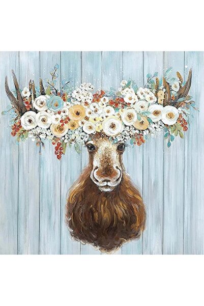 Dialands Mozaik لوحة فسيفساء ماسية من دايلاندز مقاس 40×40 سم لغزال يرتدي تاجًا زهريًا