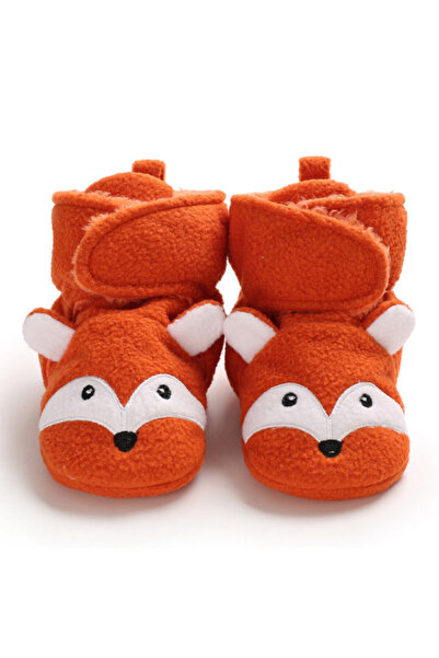 Superbaby Orange baby booties for first steps, fur, fox pattern