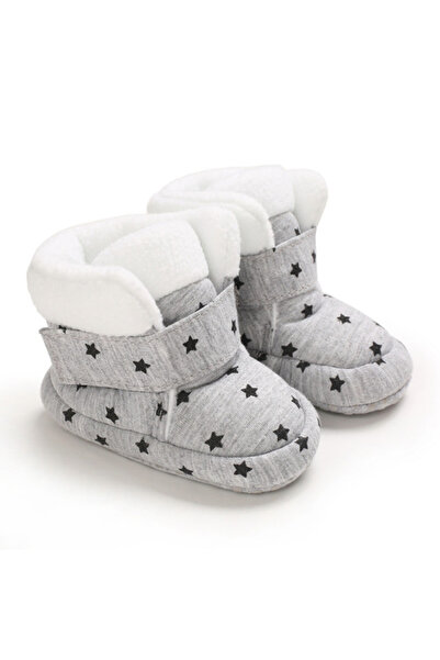 Superbaby Cizmulite gri pentru baietei cu stelute negre, imblanite, pentru pr...