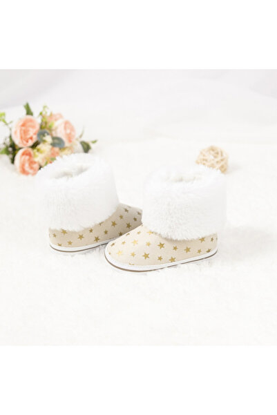 Superbaby Cream boots with gold star and white fur