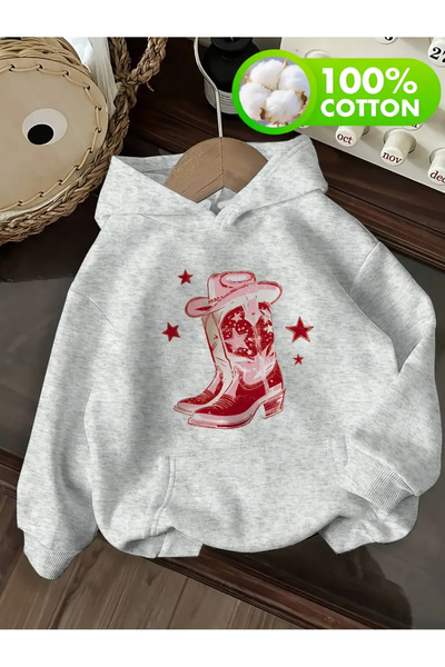 npLStore هودي نسائي كبير الحجم مطبوع عليه أحذية رعاة البقر