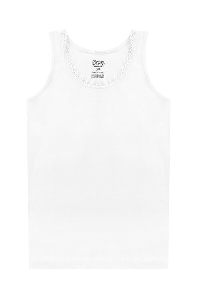 Öts Girl's White 2-Piece Ribbed Lace Wide Strap Undershirt