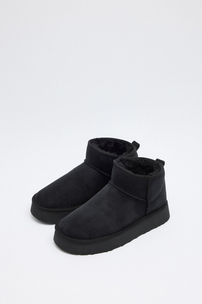 LUTVELIZADE Bot 2519 - Cizme de damă din piele intoarsa neagra cu talpa groasa si blana in interior