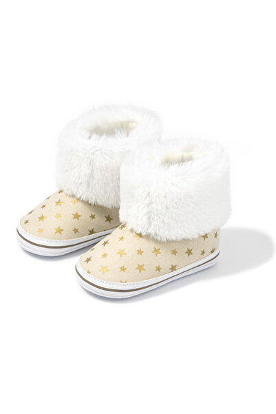Superbaby Cream boots with gold star and white fur