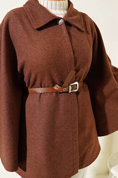 VOLT CLOTHİNG Shirt Collar Belted Cashmere Poncho