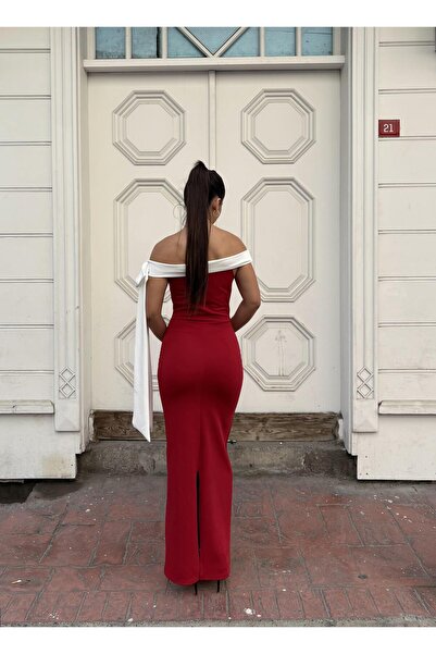 Emirela KIRMIZI Beyaz Krep Elbise 582938