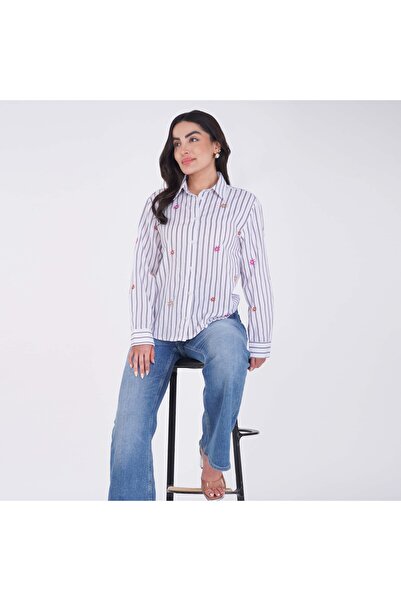 LINELLE قميص نسائي من الكريب الناعم - ياقة دائرية وأكمام طويلة، متوفر بثلاثة ...