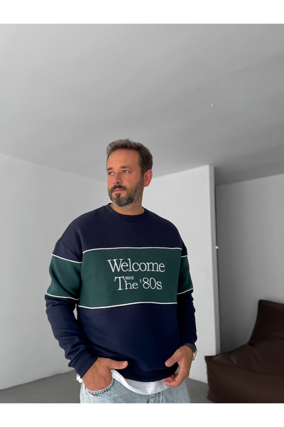 BYBASICMAN Koyu Yeşil Welcome Nakışlı Sweatshirt PM-09