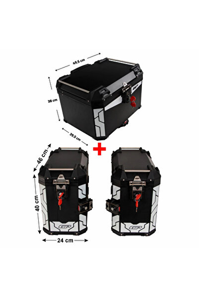 GP KOMPOZİT Universal 57+40+40 lt Alüminyum Motosiklet Çanta Seti Siyah