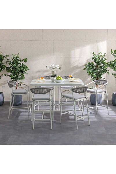 Danube Home طقم بار نيكسا (شخص واحد + ستة أشخاص) | طقم طعام خارجي (سبع قطع) | أثاث بإطار فولاذي مقاوم للماء