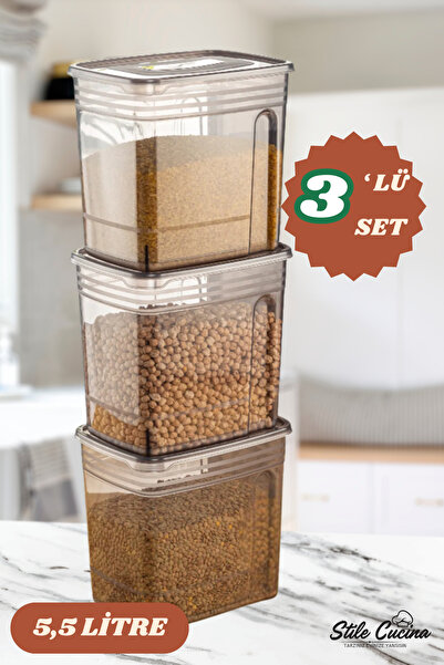 Stile Cucina 3-Piece 5.5 Liter Strip Mega Size Food Storage Container Anthracite