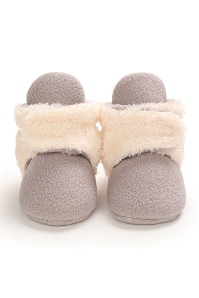 Superbaby Grey and cream plush booties for babies