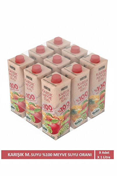 Harras %100 Karışık Meyve Suyu 9 x 1 Litre | Şeker İlavesiz ve Alerjen İçermez