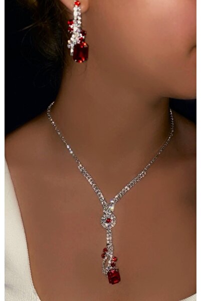 shop طقم قلادة وأقراط على شكل قطرة لامعة