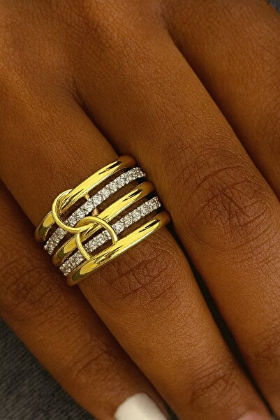 TAKIŞTIR خاتم متعدد الأحجار بتفاصيل ذهبية وفضية اللون