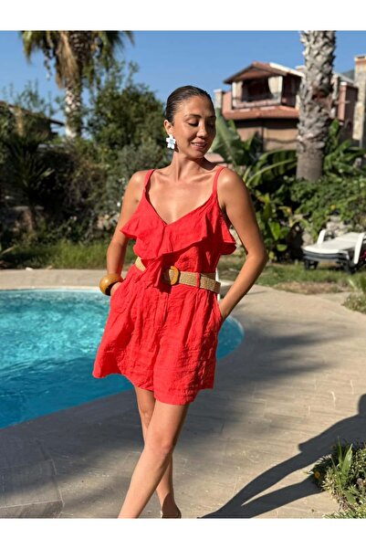 Punta Otantik Nc31621 Ruffled Front Linen Italian Shorts Suit Pink