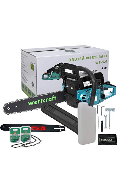 Wertcraft ferăstrău cu lanț pe benzină, 5 CP, 52 cm³, 2 timpi, 2 lame de 40 c...