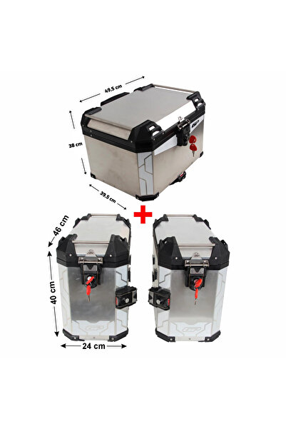 GP KOMPOZİT Universal 57+40+40 lt Alüminyum Motosiklet Çanta Seti Gri