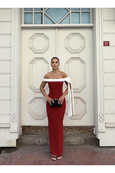 Emirela KIRMIZI Beyaz Krep Elbise 582938