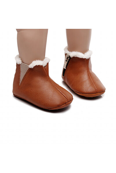Bebelul Brown fur-lined baby booties - Simply
