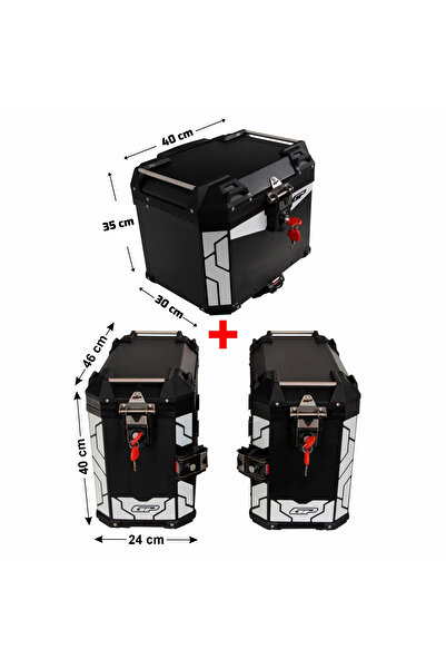 GP KOMPOZİT Universal 37+40+40 lt Alüminyum Motosiklet Çanta Seti Siyah