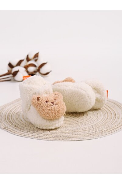 Superbaby Baby booties, ivory, with teddy bear appliqués and fluffy material