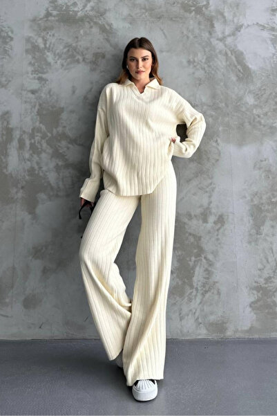 macharel jeans Women's Polo Neck Knitwear Set Pants/Sweater