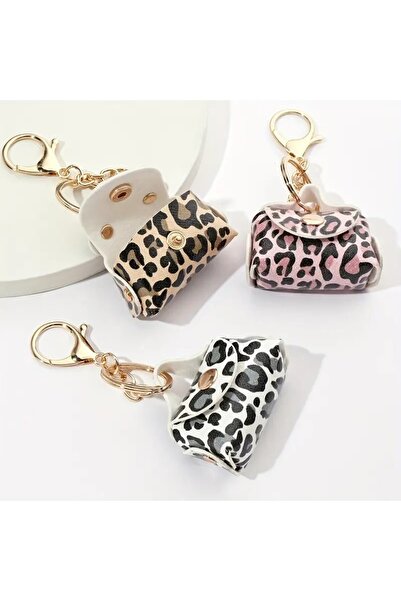 YIWU Leopard Pattern Faux Leather Keychain, Mini Ornament Bag Keychain with Buckle, Daily Use, Gift