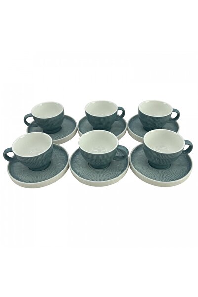 Culinaro Set 6 cesti cu farfurioare din portelan, pentru ceai, HELLA LIGHT SUMMER BLUE