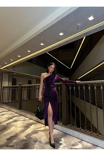 Modafeminen Rochie de seară cu guler asimetric, cu o singură mânecă, cu fante...