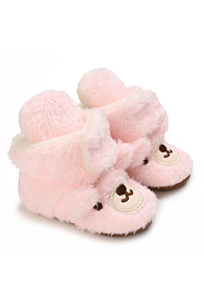 Bebelul Pink fur booties - Teddy bear