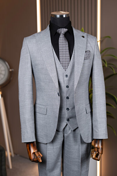 Terzi Ayhan Classics Yelekli Takım Elbise Slimfit Gri