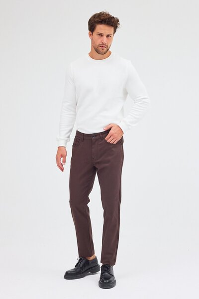 İmza Milky Brown 5-Pocket Straight-Leg Cotton Slim Fit 5-Pocket Casual Pants 1003255154