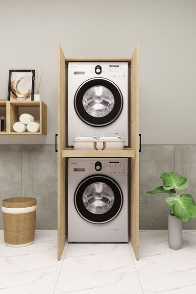 DEMİRBAL MOBİLYA Mdf Çamaşır Makinesi Kurutma Makinesi Dolabı Çekmeceli Kapak...
