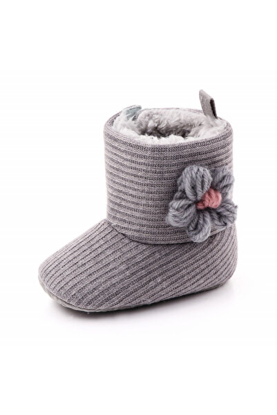 Superbaby Grey booties - Crocheted flower