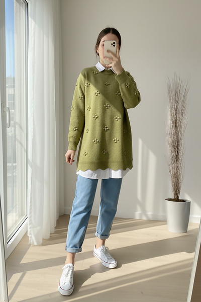 MODAQU Πουλόβερ με πέτρινη λεπτομέρεια - Χακί