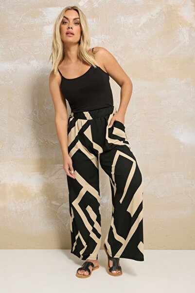 Stil Diva Large Size Elastic Waist Wide Leg Pocketed Trousers 310141