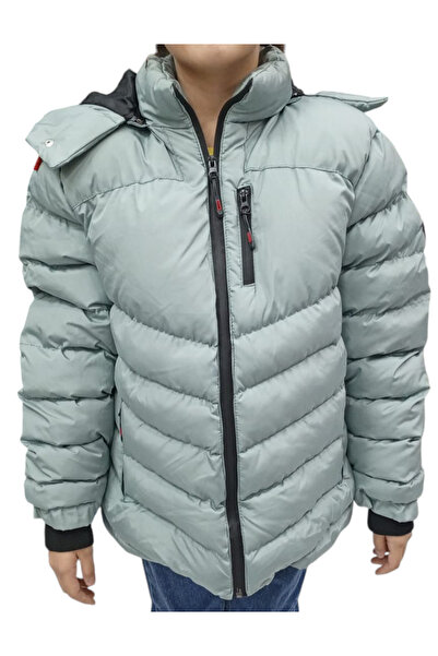 İrem Çocuk Giyim Boy's Water Green Coat with Zipper Pockets, Detachable Hood,...